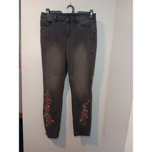Christopher & Banks Womens Size 6 Average Floral Embroidered Black Skinny Jeans